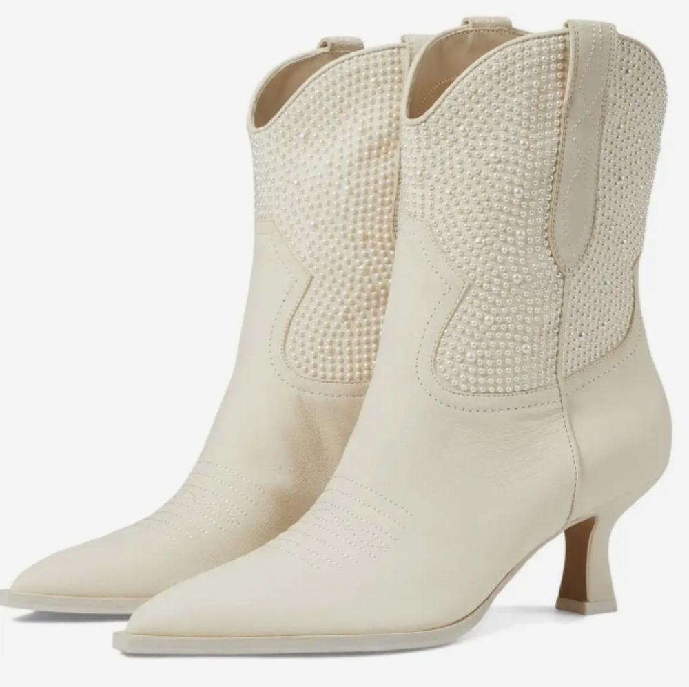 Dolce Vita Angel Pearl Kitten Heel Bootie Designer Western Luxury #79